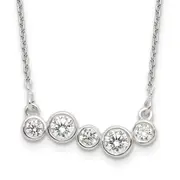Sterling Silver Polished 5 Bezel Set Czs 16In Bar Necklace