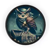 Home Decor Wall Clock Pirate Owl Vintage Style Illustration Adventure
