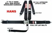 HANS RACING HARNESS 5 POINT BLACK SFI 16.1 LATCH & LINK PULL UP LAP BELTS