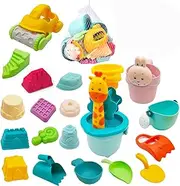 Beach Toys for Kids Sand Toys Beach Pail Shovel Set Sandcastle Building Kits with Mesh Bag Sandbox Toys for Kids Outdoor Indoor Play 3 4 5 Years Old Boys and Girls