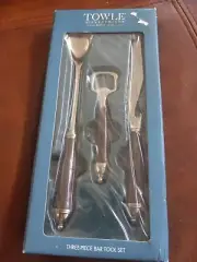 Towle Silversmiths Three Piece 3 Pc Bar Tool Set Crocodile Print Handles NIB