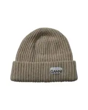 Ganni Rib Knit Wool Beanie Women Beige Anklets