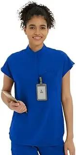 [Kitmaz] Large Medical Scrub Tops for Women - Soft Stretch Mandarin Collar Oversized Fit Scrub Shirts with 3 Pockets, Royalblue