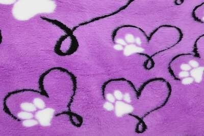 NEW Vet Bed - Rubber Backed - Lilac with Black Love Hearts and White Paws