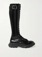 [MCQUEEN] MCQUEEN - Slick Glossed-leather Exaggerated-sole Knee Boots - Black - IT37 IT 37 Black