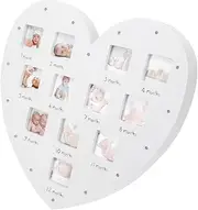 12 Month Baby Growth Record Frame Light Heart Shape Photo Frame for Home for New Parents