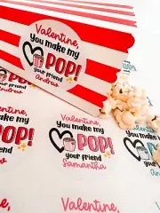 Red Popcorn Valentine Sticker - Personalized Valentine Sticker Labels