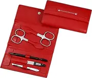 Sonnenschein by Hans Kniebes Manicure Set 5 Pieces - Nail Scissors, Cuticle Scissors, File, Tweezers, Hoof Stick - Nail Care Set Manicure Case Made of Nappa Lambskin Leather Red