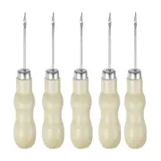 5pcs Handwork Sewing Awl Double Gourd Hook Head Punch Hole Tool, Log Color