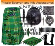 Scottish Men's Handmade Irish Tartan 8 yard Kilt & Antique Accessories Package
