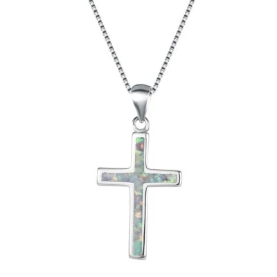 Hawaii White Fire Opal Cross Necklace pendants Silver Filled For Women Girls