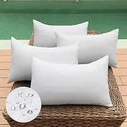 QSWRD 12 x 20 Outdoor Pillow Insert Pack of 4 Small Lumbar Throw Pillow Inserts Waterproof Patio Furniture Pillows Decorative Porch Couch Pillows Premium White Rectangle Sofa Cushion Sham Stuffer