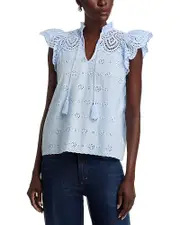 Aqua Eyelet Flutter Sleeve Top - Exclusive