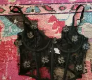 NEW NWT AvidLove womens black butterfly lingerie bustier semi sheer bustier top
