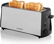 Cloer 3710 Long Slot Toaster for 4 Slices of Toast, 1380 W, Integrated Bun Attachment, Lifting Device, Crumb Drawer, Frosted Heat-Insulated Metal Housing