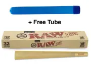 Raw Classic Natural Unrefined King Size Cones Pre Rolled Paper 32 Pack+Free Tube