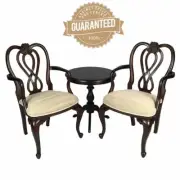 Solid Mahogany Wood Round Table Set with 2 Arm Chairs Antique Reproduction Style