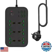 (EU Plug) 12 in 1 Power Strip with USB C, Universal Extension Cord with 6 Wid