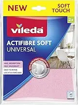 Vileda Actifibre Soft Universal Microfibre Cloth, 100% Microfibre Cleaning Cloth for Streak Free Results, High Absorbency, for All Smooth Surfaces, Pink and Grey, Pack of 2