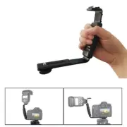 L Shaped Flash Bracket DSLR Camera Holder Dual Hot shoe Mount Handle Video Mic /
