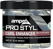 Ampro Pro Styl Curl Enhancer - Gel Activator with Coconut Oil to Moisturize and Define Coils and Waves - Helps Protect and Hydrate Hair Shaft - Tames and Adds Shine to Tresses - Regular - 32 oz