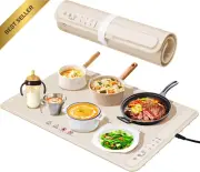 Food Warming Mat for Buffets, 3-Level Temp, Timer, Child Safety Lock, Khaki