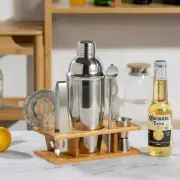 750ML 7-Piece Stainless Steel Cocktail Shaker Set with Bamboo Stand - Bartender