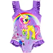 Kids Girls Unicorn Swimwear One Piece Swimsuit Bathing Suit Purple 7-8 Years