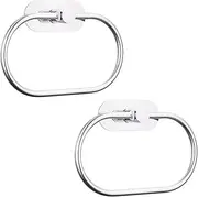 Eolax Towel Bar/Bath Towel Ring, Self Adhesive Hand Towel Ring for Bathroom, Stainless Steel Sticky Hand Towel Holder, No Drilling Modern Round Towel Hanger Wall Mounted (2 Pack, Chrome)