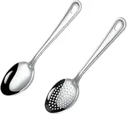 MOTHNUR Stainless Steel Slotted Serving Spoon Set 2pcs Long Handle Utensils and Portable for Cooking Baking and Serving