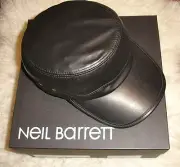 NEW, AUTHENTIC NEIL BARRETT HIGH FASHION RUNWAY SOFT LEATHER ARMY HAT SIZE SMALL