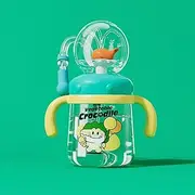 300ML/10fl oz Whale Fountain Tumbler, Drinking Cup with Whale Squirt for Kids, Portable Cute Straw Water Cup (Green)