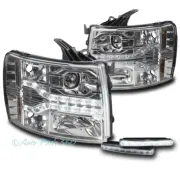 FOR 07-13 CHEVY SILVERADO DUAL LED STRIP CHROME PROJECTOR HEADLIGHT W/BUMPER DRL