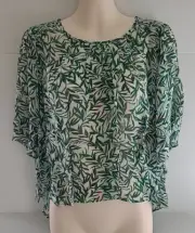 Witchery Leaf Bud Flutter Sleeve Sheer Top Clover Green Women's Size 8