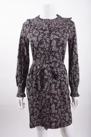 Boden Womens Smocked Detail Jersey Dress UK 14 US 10 Multi-Color Leafy Sprig NWT