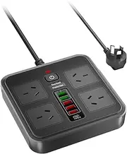 2M Surge Protector Power Strip USB C, 10 in 1 Power Board USB C, 4 AC Outlets & 5 USB Ports/1 Type C, 10A/2500W, Wall Mount, USB Charging Station