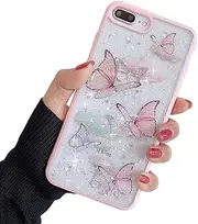 Compatible with iPhone 7/8/SE 2020 Case for Girls,Soft Slim Fit Full-Around Protective Cute Clear Sparkly Bling Star Butterfly Pattern Phone Case Glitter Cover for iPhone 7/8/SE 2020 4.7'' -Pink