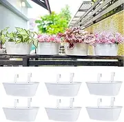 LaLaGreen Outdoor Plants Rail Planter (6 Pack, 15 Inch) White Metal Iron Hanging Flower Pot Deck Railing Fence Bucket Modern Boho Style Wall Mount Window Box Plant Holder Hooks Porch Herb Garden Decor