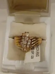 Old Stock 1980's 18k Yellow Gold Plate Clear Crystal Cluster Ring