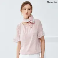 在飛比找momo購物網優惠-【Master Max】滿版葉子荷葉袖圓領雪紡五分袖上衣(8