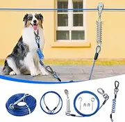 Dog Runner for Yard,Double Shock Absorption Dog Trolley System for Large Dogs,Heavy Duty 50FT Dog Tie Out Run Cable with 10FT Dog Leads,for Dogs Up to 250LBS,Aerial Dog Zipline for Outside,Camping