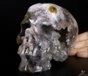 Huge 6.0" Amethyst & Agate Geode Carved Crystal Skull, Super Realistic, Healing