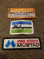 VTG Fishing Patches Mustad Hooks Shakespeare Mariner Marine Hat Jacket Logo