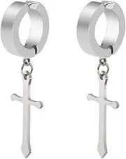 [CCBFY] Non-pierced Earrings Set for Men Women Cross Titanium Steel Hoop Dangle Clip On Earring