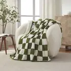 Dreamaker Checkered Plush Heated Throw Olive & Cream - 130 x 160cm