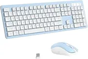 Wireless Keyboard and Mouse, 2.4GHz Cordless Keyboard Mouse Combo, Optical Mouse, Plug and Play USB Receiver, Compatible with Windows, Mac, Laptop, and PC（White Blue）