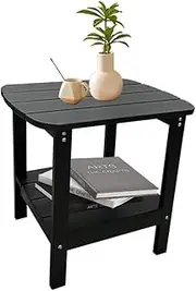 Double Layered Outdoor Side Table, All-Weather Plastic Wood Side Table, 2-Tier Design with Storage Shelf, Perfect for Indoor/Outdoor Use, 47.6x37x45.5cm, Black