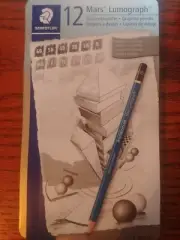 Staedtler Mars Lumograph Design & Drafting Graphite 12 Pencil Set Storage Tin