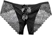 [Generisch] Women's Sexy Erotic Lace Thong Transparent Underwear Large Sizes Bow Briefs Erotic Brazilian Hipster Hollow Out Underwear Breathable Thong Briefs Elastic Black, Black