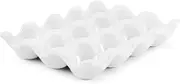 Flexzion Ceramic Egg Holder for Fridge - 12 Cups Egg Tray Whole Dozen Porcelain Container Keeper Storage Organizer Decorative Serving Stand Serveware for Countertop Display Kitchen (White)